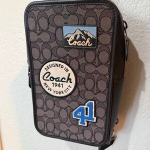 Coach Men's Brown Signature Patch Belt Bag with Blue Accent